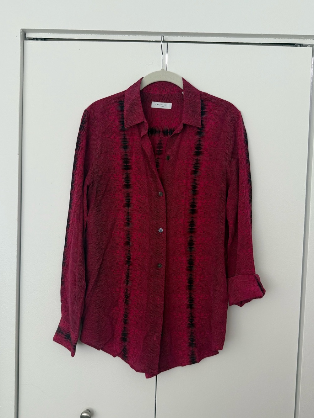 Equipment Magenta Button-Down Shirt with Black Tie-Dye Stripes
